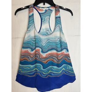 Trina Turk Multicolor Patterned Silk Agate Caspian Swirl Wave Racerback Size S